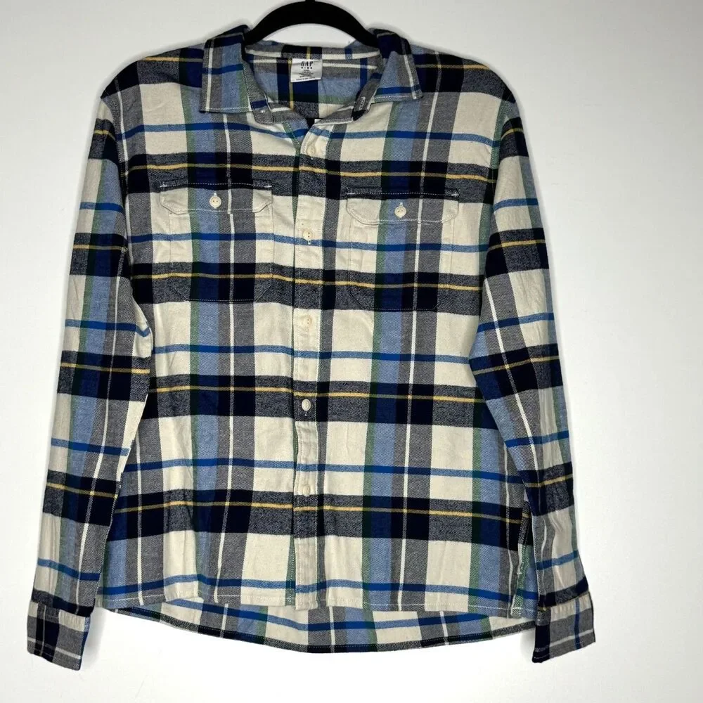 New Gap Organic Cotton Flannel Long Sleeve Button Down Shirt Boys Size 18-20